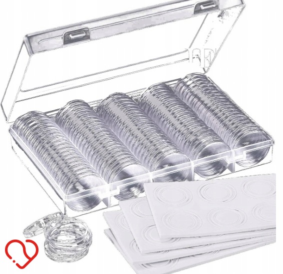 KAPSUŁKI NA MONETY 20-30MM KAPSLE ETUI KOLEKCJONERSKIE ORGANIZER BOX 100szt