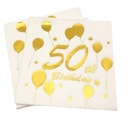 SERWETKI PAPIEROWE 50 URODZINY białe złote balonik