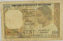 7.dbr.Madagaskar, 100 Franków 1961 rzadki, St.3
