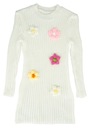 M206 Sukienka tunika swetrowa z kwiatami 4D ITALIA biała/ecru róż 140/146