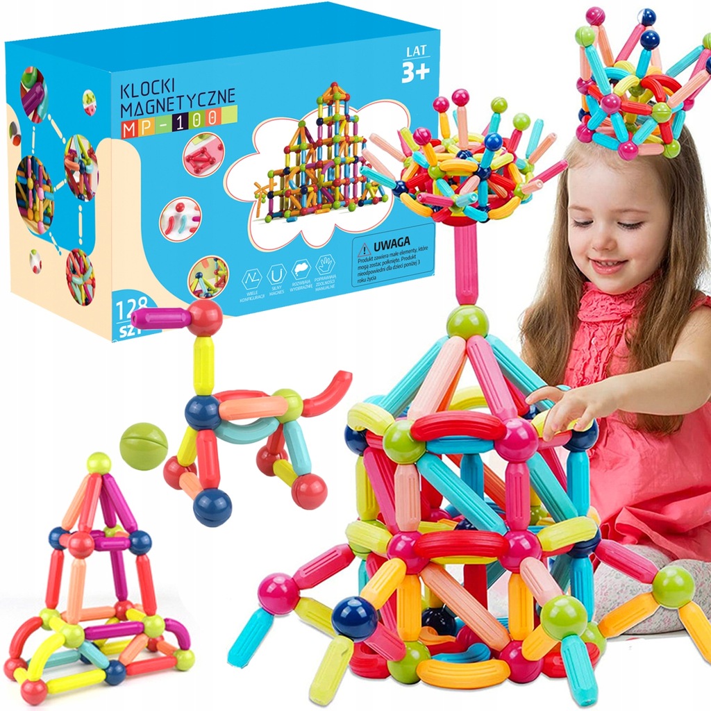 Магнітні блоки CAMELEON magnetic sticks Набір магнітних кубиків для дітей 128 шт.