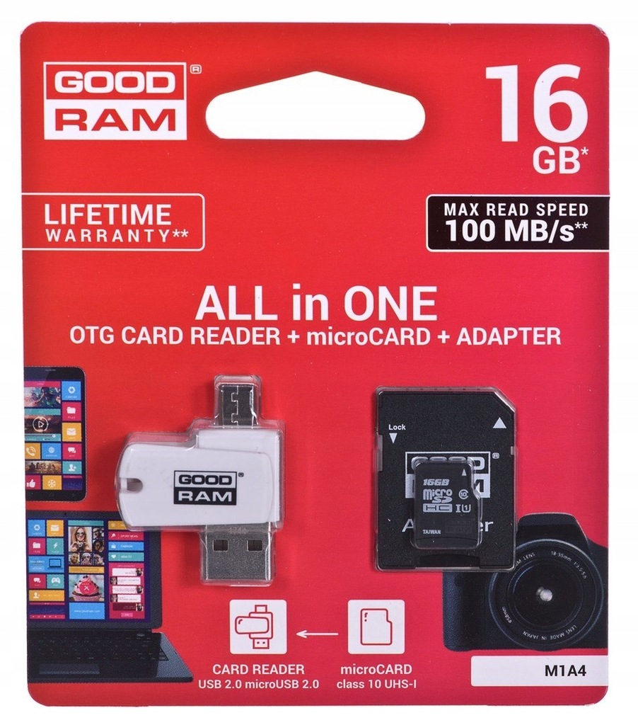 Karta pamięci z adapterem i czytnikiem kart GoodRam All in one M1A4-0160R12
