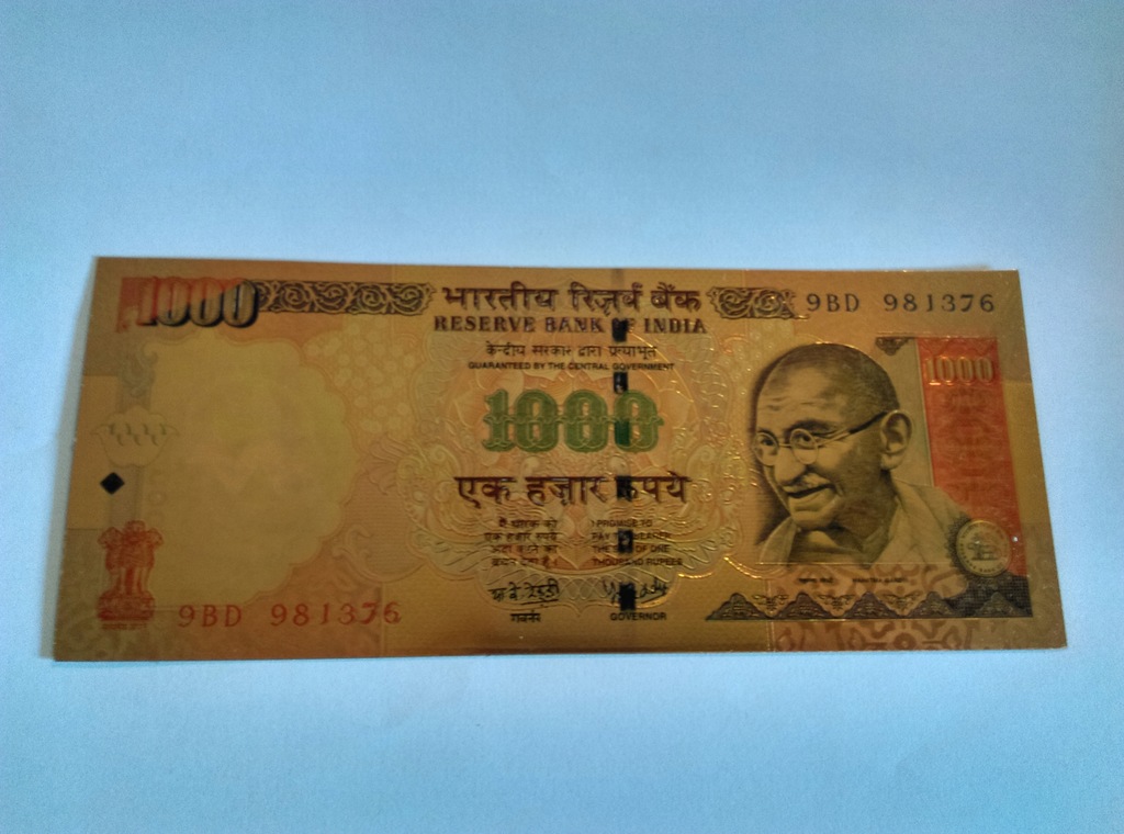 INDIE - 1000 rupii - banknot pozłacany