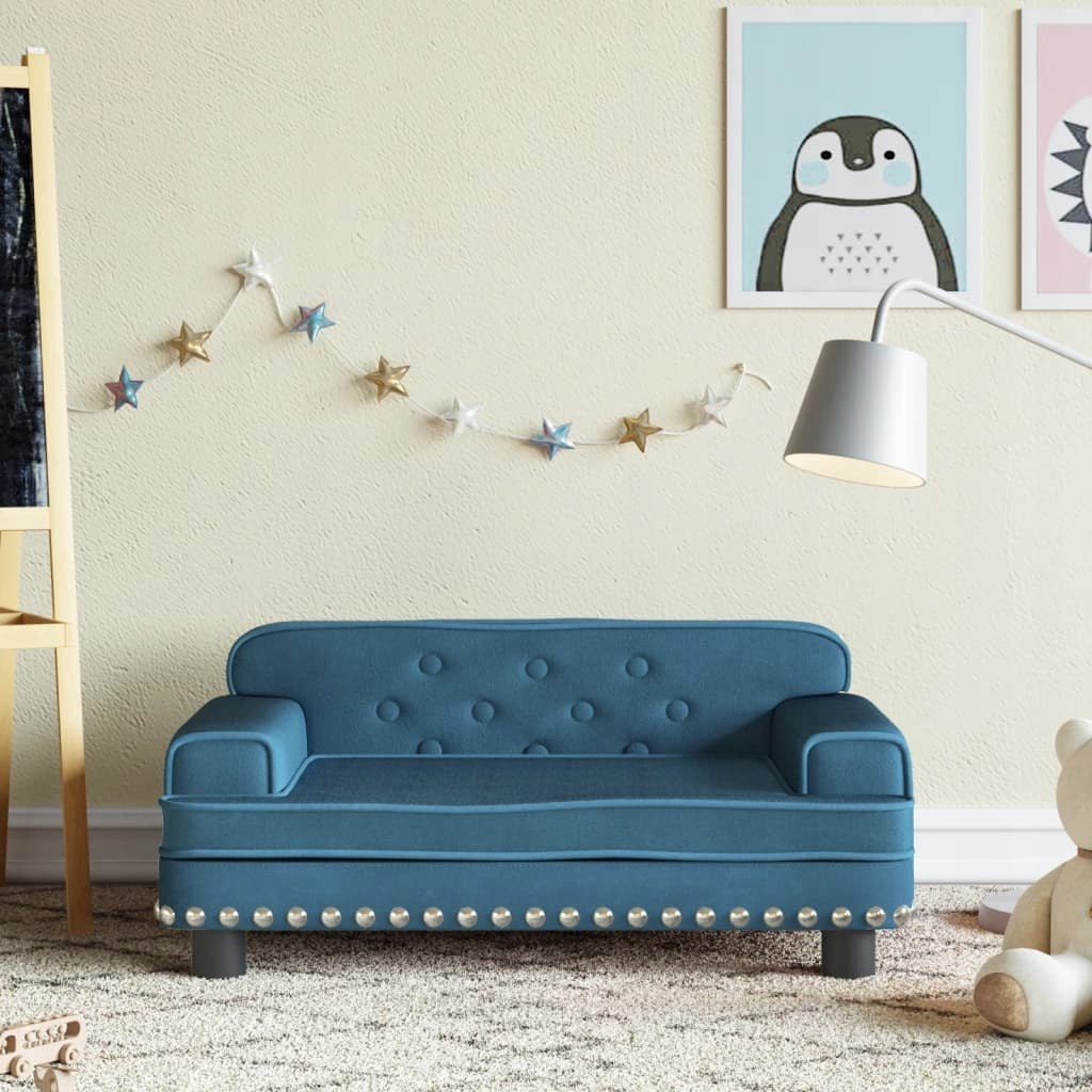 Sofa dla dzieci, niebieska, 70x45x30 cm, aksamit