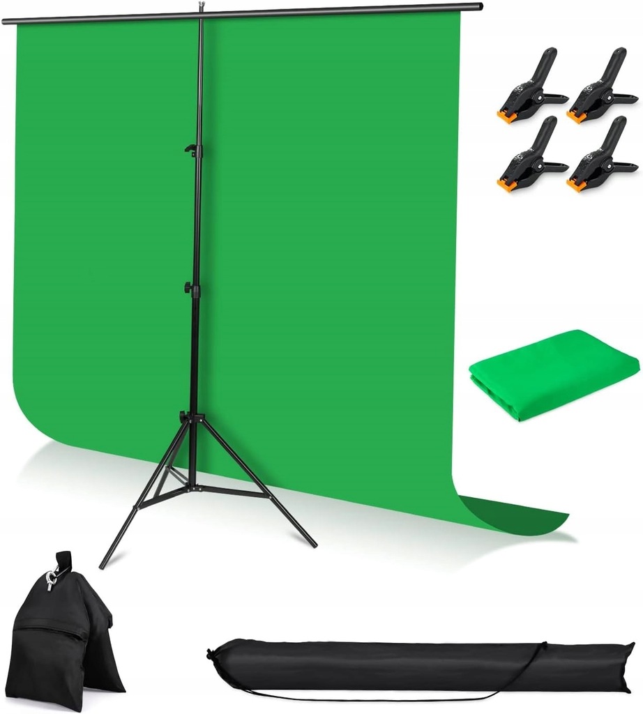 STATYW DO TŁA TEŁ BELKA LITERA T 200CM + TŁO ZIELONE GREEN SCREEN 150x200CM