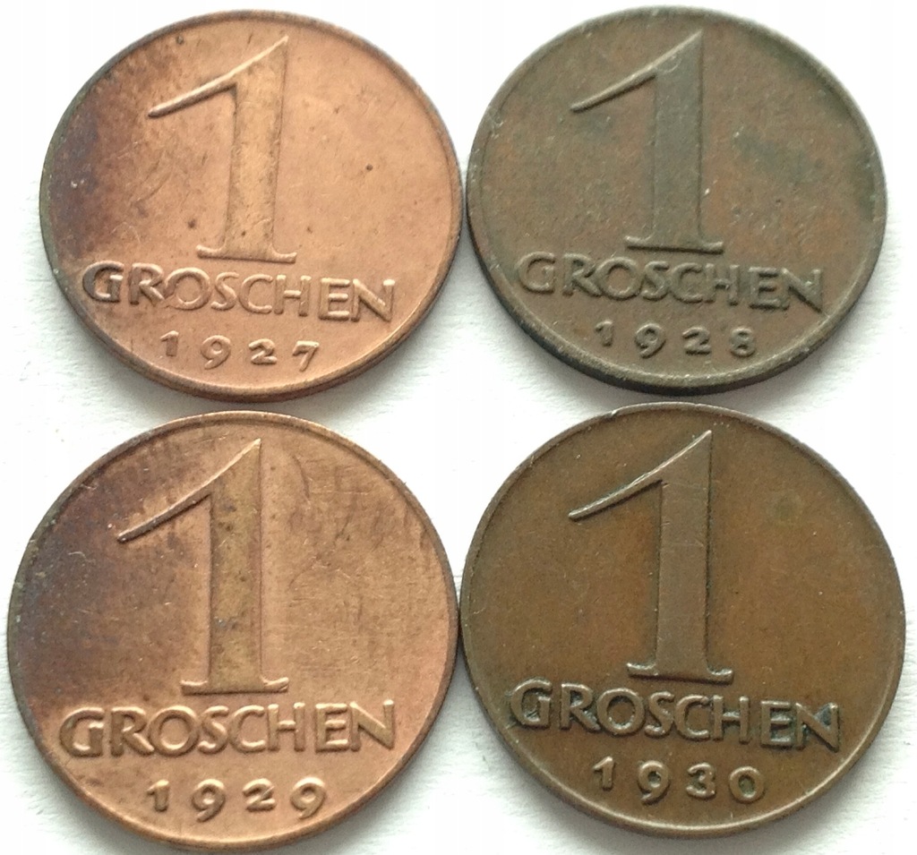 Austria 1 grosz 1927 1928 1929 1930 (4szt)