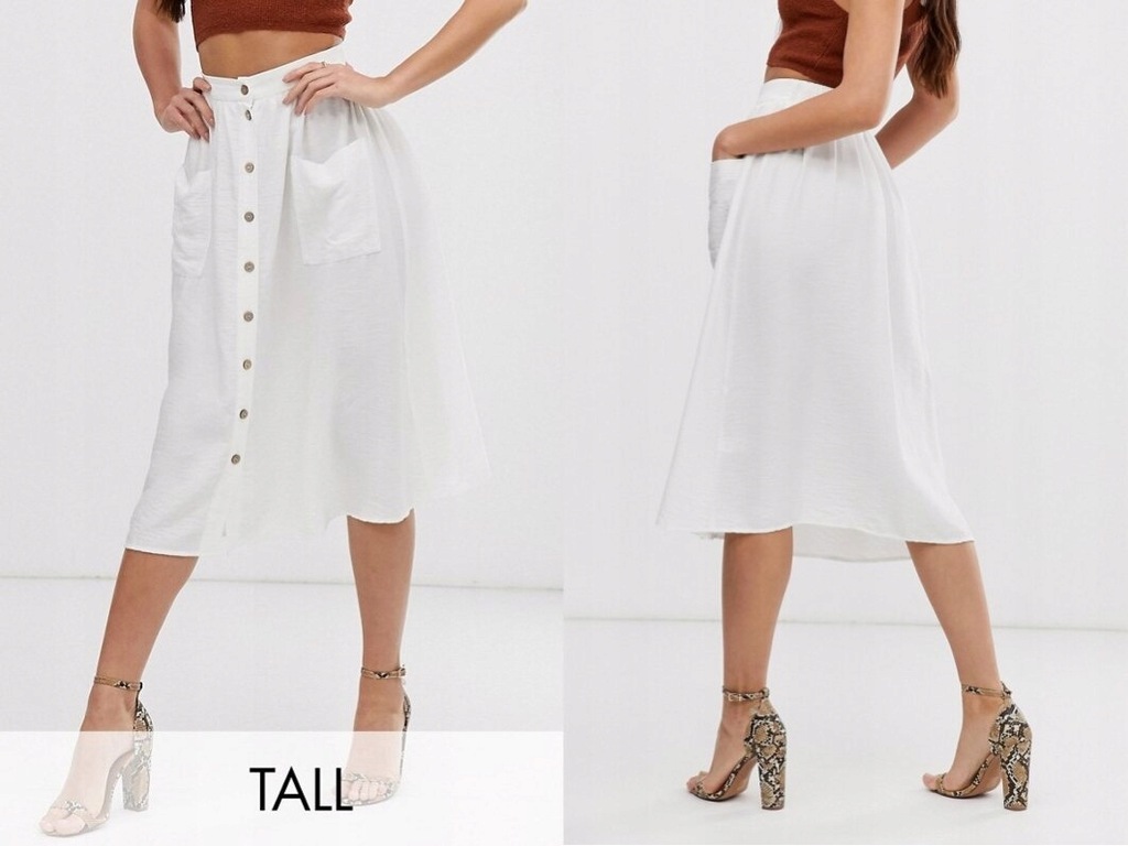 New Look Tall Biała Spódniczka Midi Guziki L/40