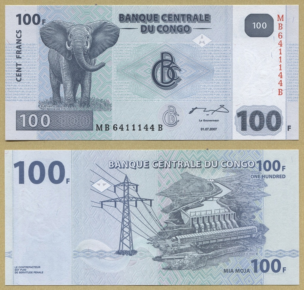 -- @ KONGO 100 FRANCS 2007 MB-B P98A G&D UNC