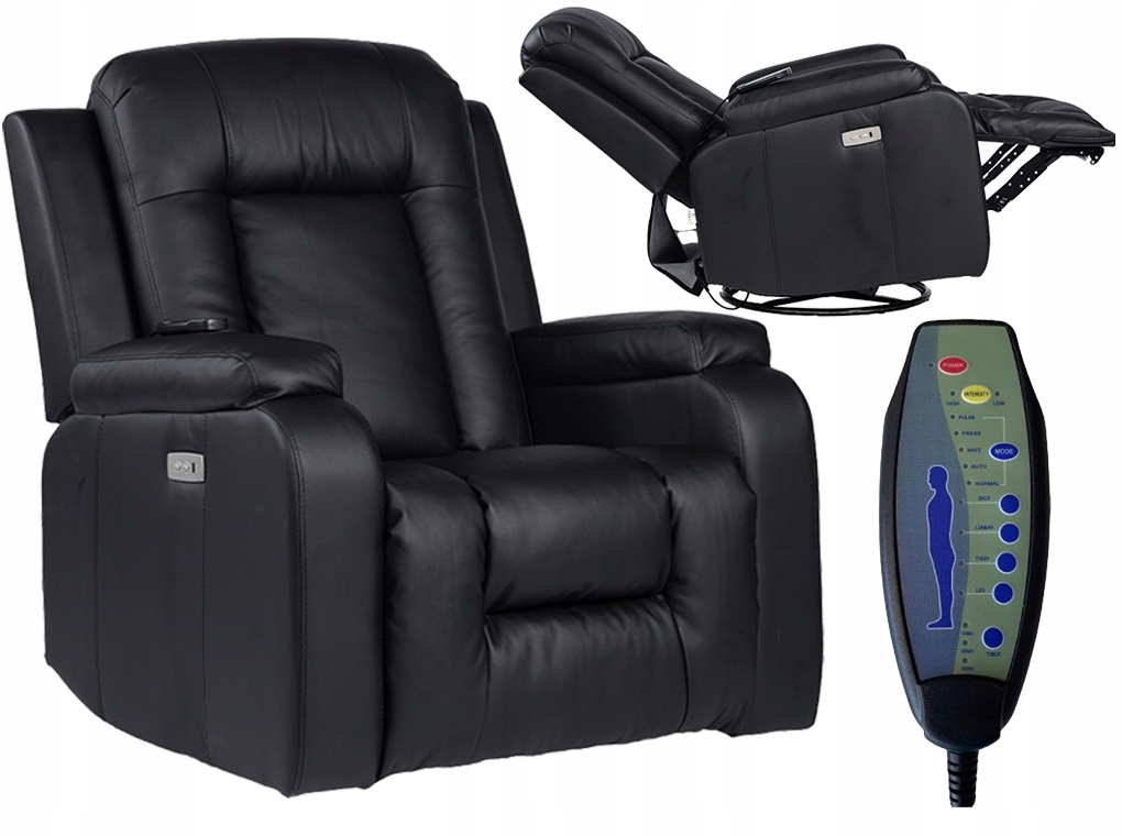 FOTEL Z MASAŻEM ELEKTRYCZNY ROZKŁADANY WYPOCZYNKOWY Czarny DADDY ...
