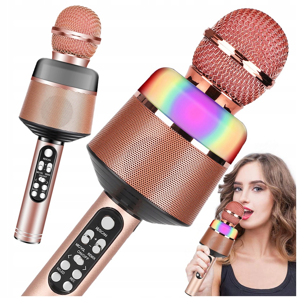 MIKROFON PREMIUM BEZPRZEWODOWY RGB BLUETOOTH BT KARAOKE GŁOŚNIK DLA