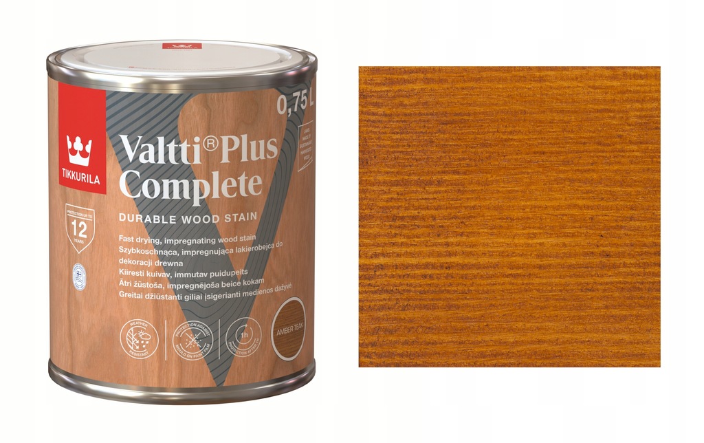 TIKKURILA VALTTI PLUS COMPLETE 0,75L AMBER TEAK LAKIEROBEJCA SZYBKOSCHNĄCA