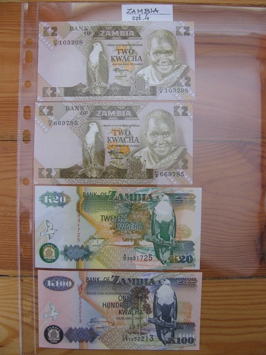 Banknoty ZAMBIA 4 szt Stan UNC Oryginały