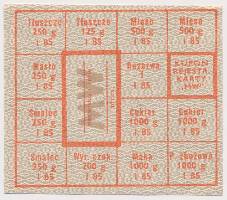 7470. Kartka żywnościowa, MW - 1985 styczeń