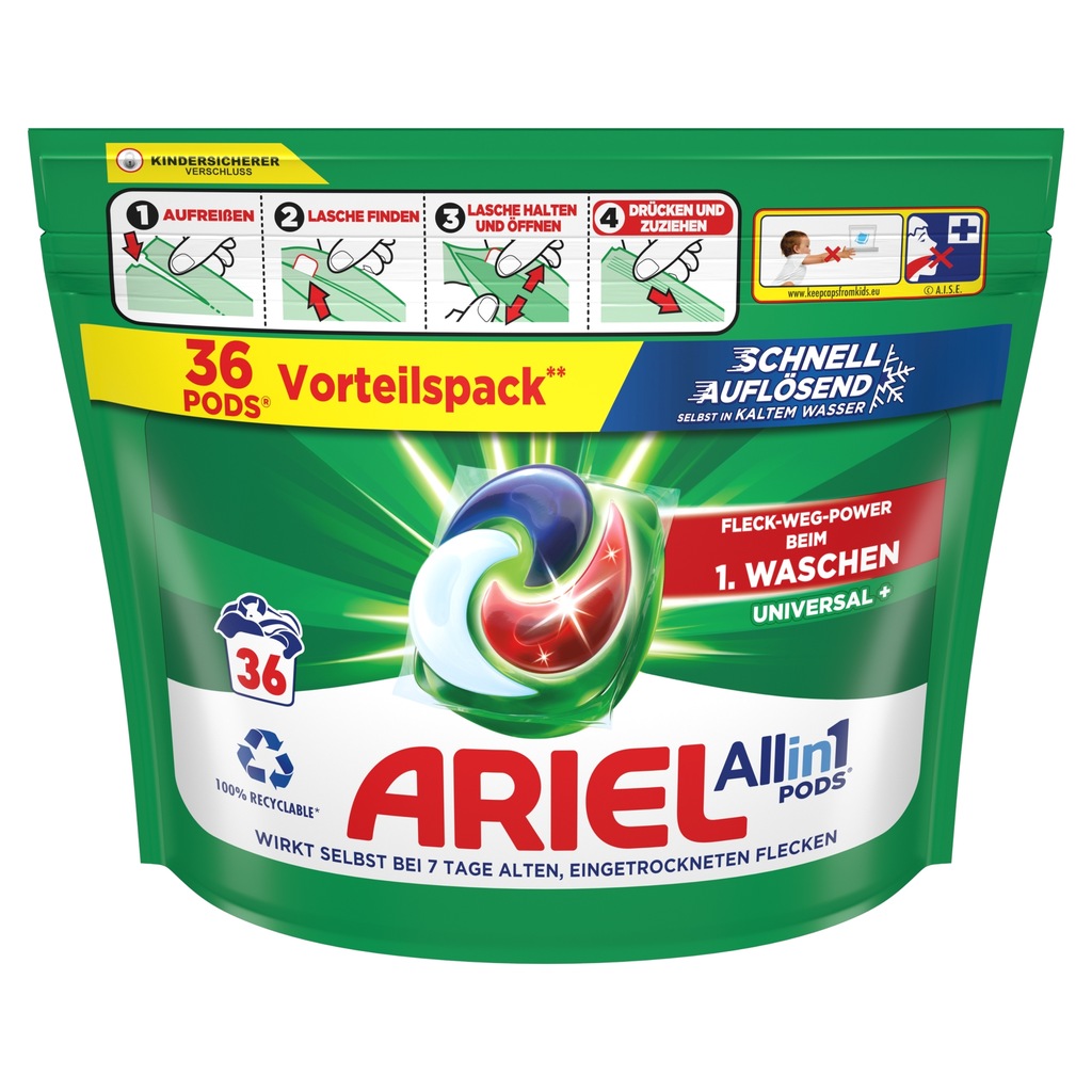 Ariel All-in-1 PODS Kapsułki do prania, Universal+ 36 prań