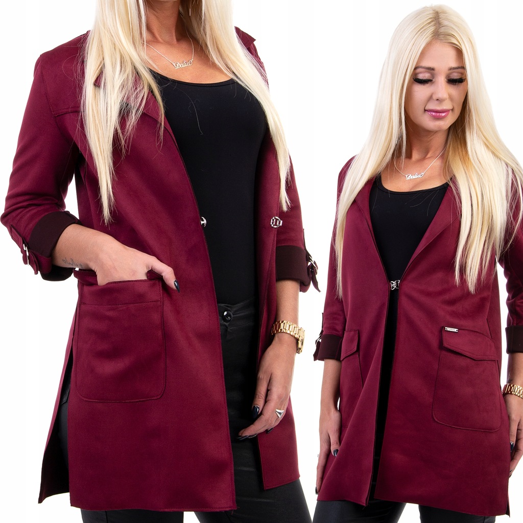 M140 BLUZA BLEZER KARDIGAN NARZUTKA BORDO r. 52