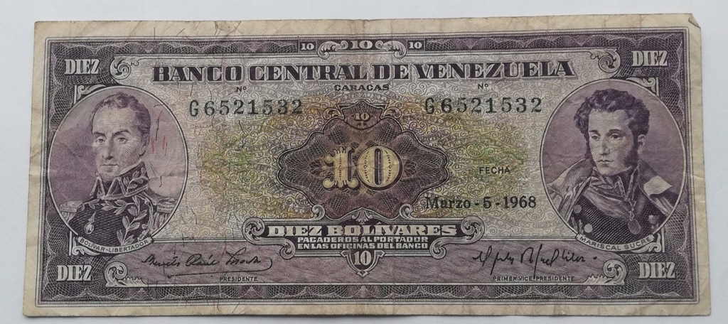 Wenezuela 10 boliwarów 1968