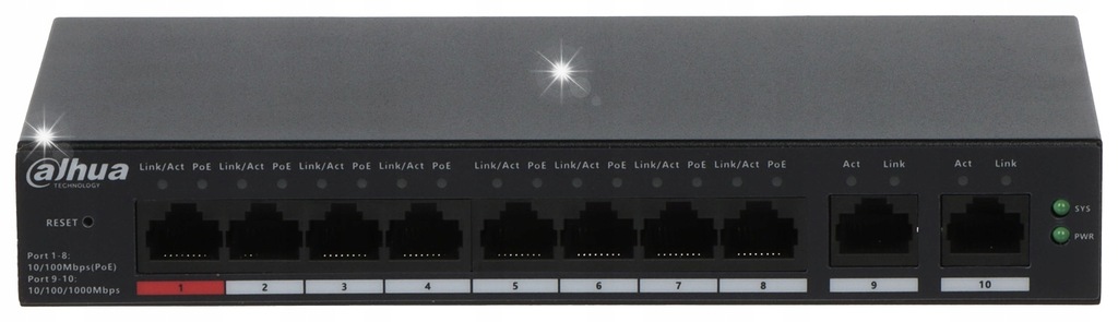 Switch zarządzalny Dahua CS4010-8ET-110 8x10/100 Mbps 2x1GbE Uplink PoE