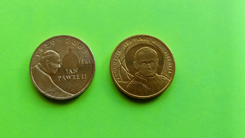 Oryg. Monety z JP II: Jan Paweł II- 2005r., Kanonizacja Jana Pawła II-2014r