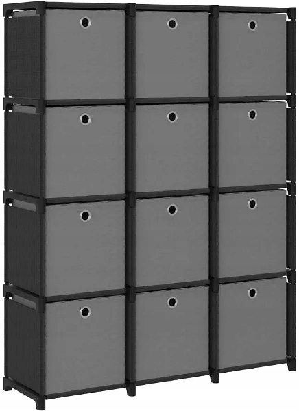 Shumee Półka ekspozycyjna 12 przegródek z pudełkami, czarna, 103 × 30 × 141