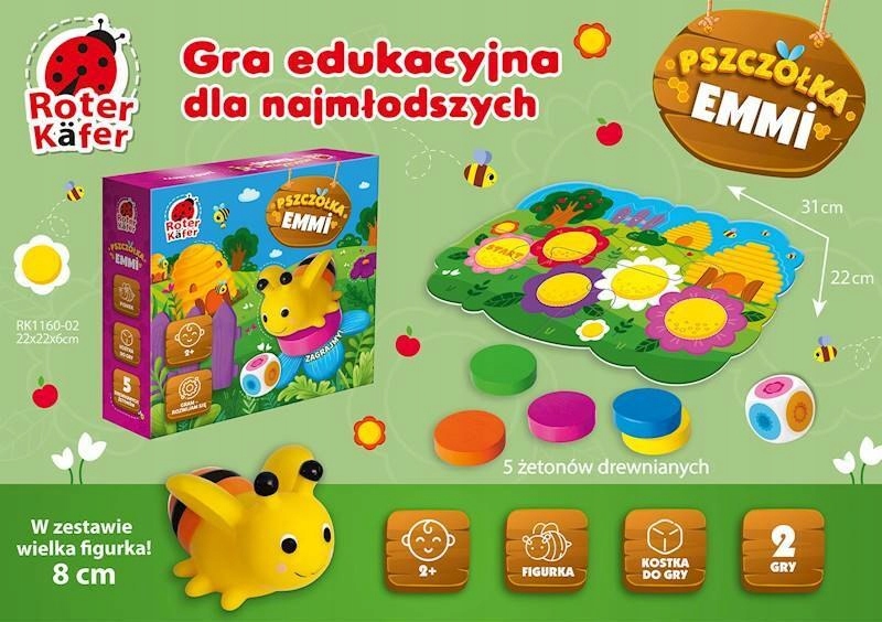 GRA EDUKACYJNA PSZCZÓŁKA EMMI PUZZLE ŻETONY KOSTKA UL ROTER KAFER