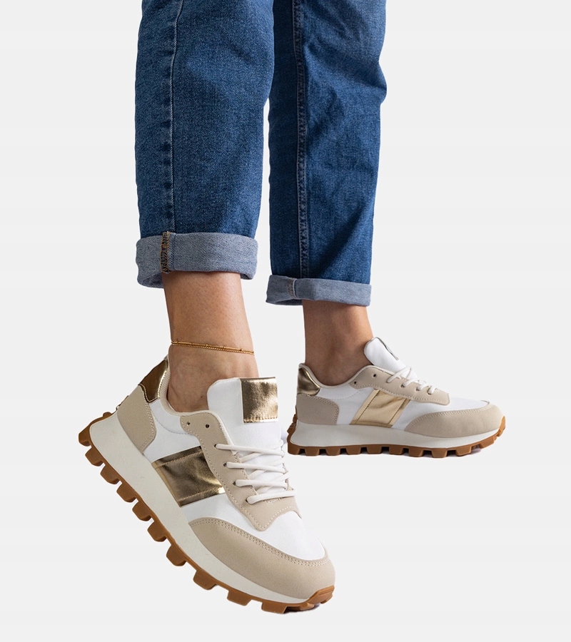 Sneakersy damskie buty beżowe z protektorem 31054 rozmiar 41