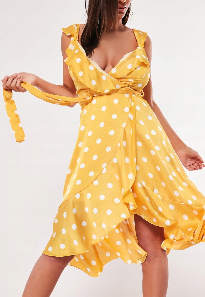 M003A18 Missguided ŻÓŁTA SUKIENKA MIDI GROSZKI 40 - 8648087783 - oficjalne  archiwum Allegro