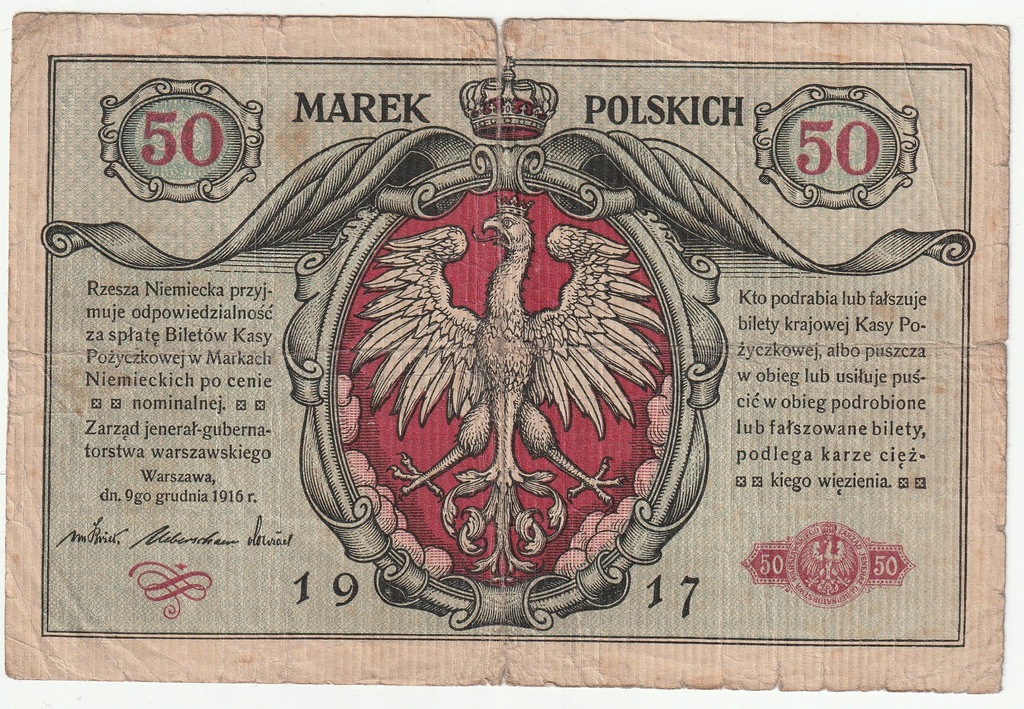50 marek polskich 1916 - 1917 Biletów Kasy