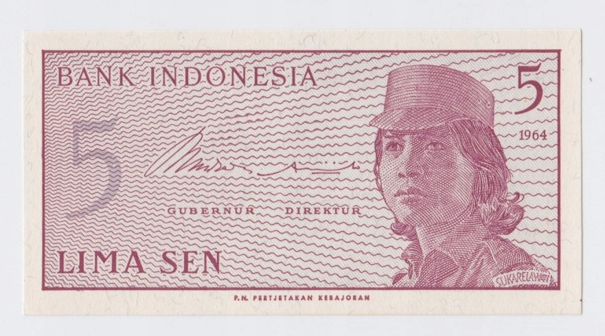 INDONEZJA 5 sen - 1964 - seria XAZ, stan UNC