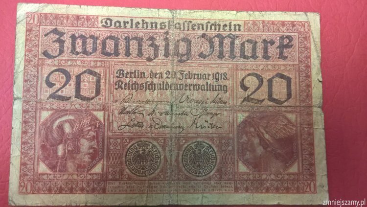 Niemcy - Oryginalne 20 marek z 1918 roku seria R