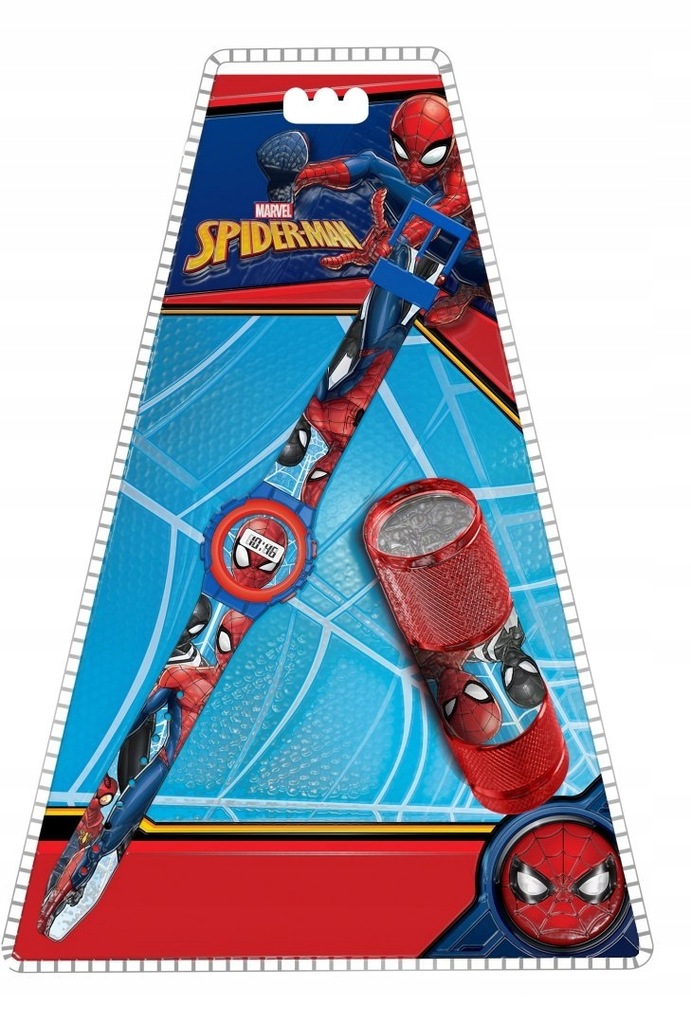 Zestaw zegarek cyfrowy z latarką LED Spiderman MV1
