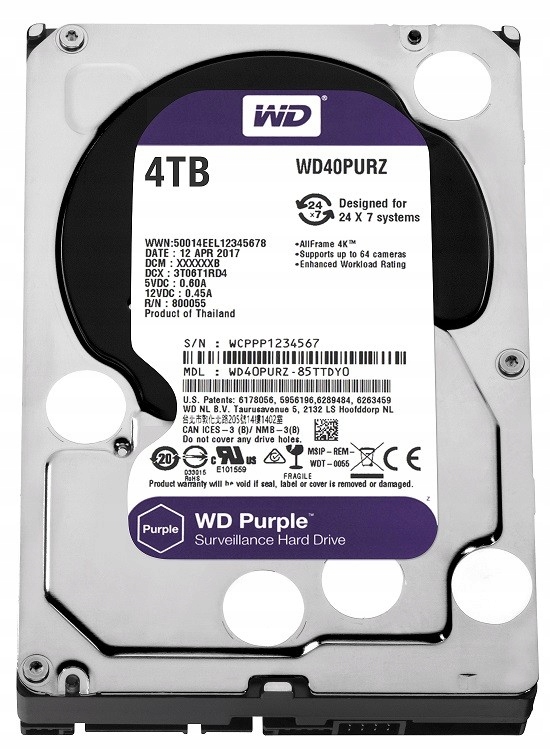 Dysk HDD WD Purple 4TB 64MB 3,5' SATAIII 5400rpm