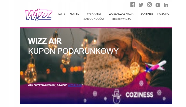 Wizzair voucher 50 euro (215 zł) do 12/08/2025