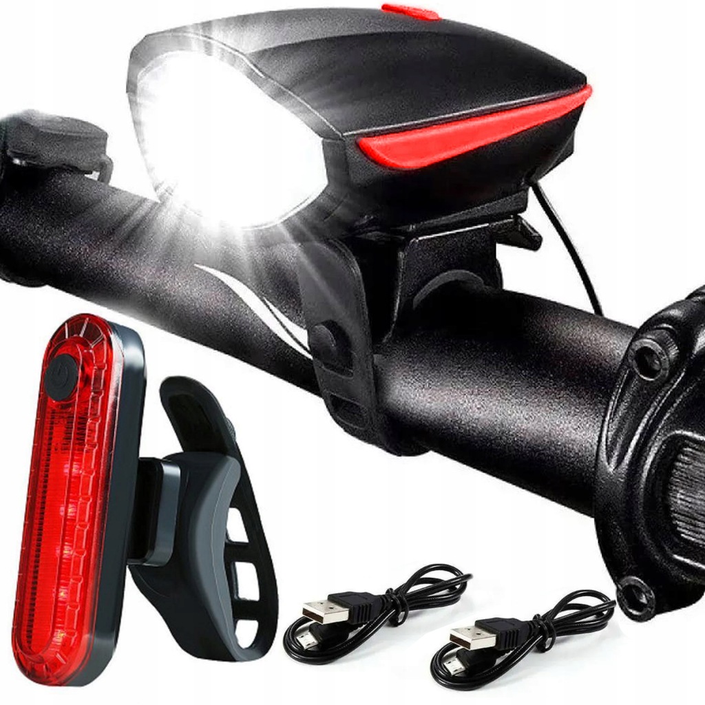 Купить 3в1 светодиодный велосипедный фонарь, звуковой сигнал ПЕРЕДНИЙ + ЗАДНИЙ 2x USB: отзывы, фото, характеристики в интерне-магазине Aredi.ru