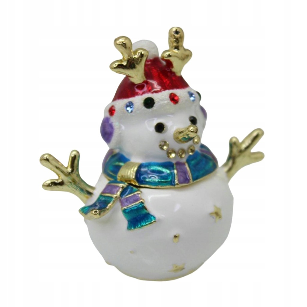 Enameled Jewelry Trinket Box with Hinged Snowman