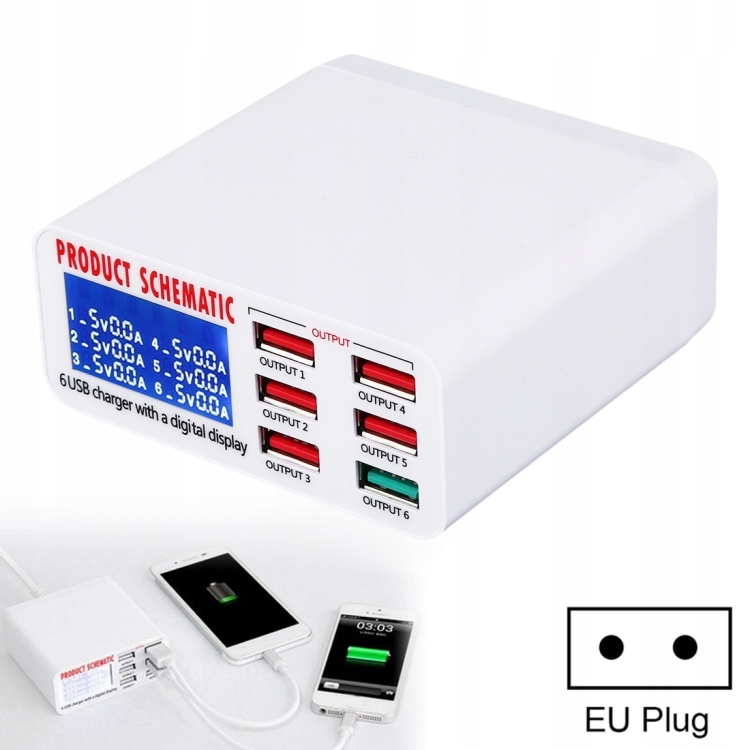 Szybka ładowarka 40W QC 3.0 6 portów USB LED 8359799338 Szybka ładowarka 40W QC 3.0 6 portów USB LED 8359799338