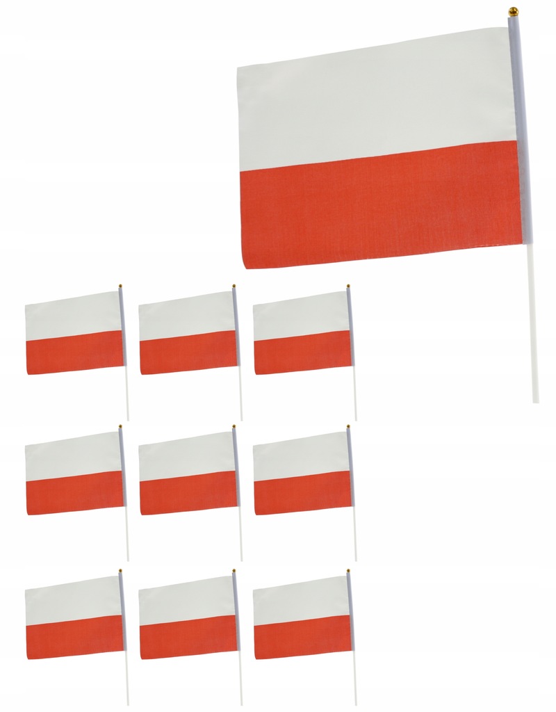 POLSKA NARODOWA FLAGA MATERIAŁOWA CHORĄGIEWKA POLSKI 21x14CM ZESTAW 10SZT