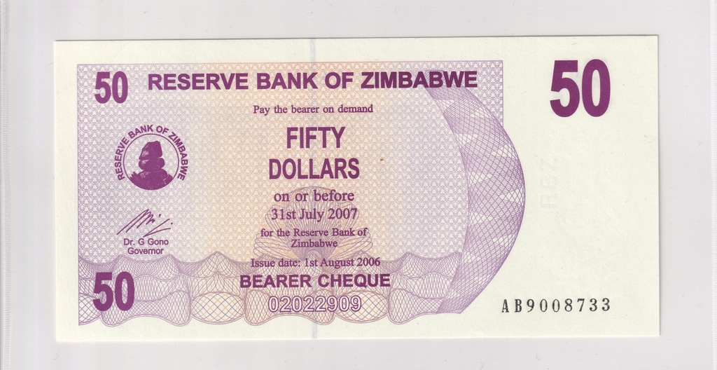 50 Dolarów Zimbabwe 2006 P#41 UNC