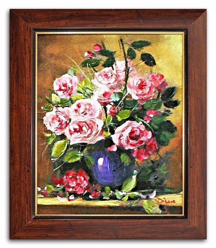 OBRAZ OLEJNY RĘCZNIE MALOWANY KWIATY RÓŻE 30x35