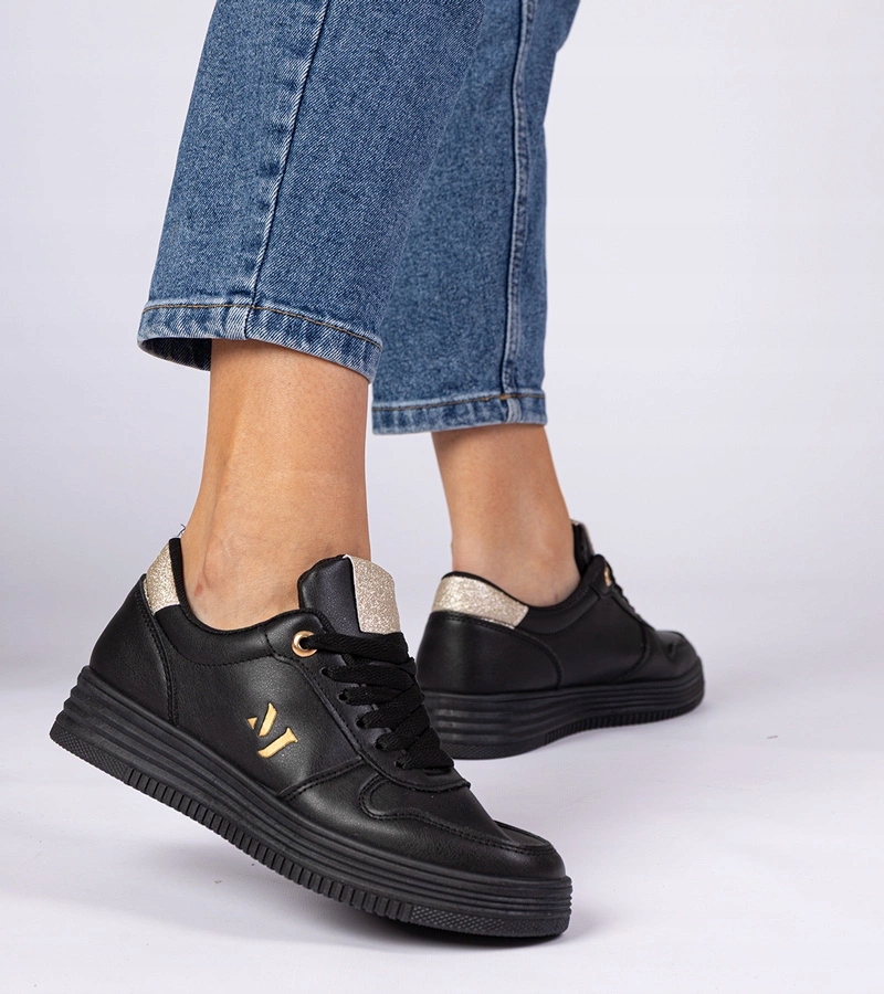 Czarne sneakersy damskie ze złotym brokatem Emilia rozmiar 40