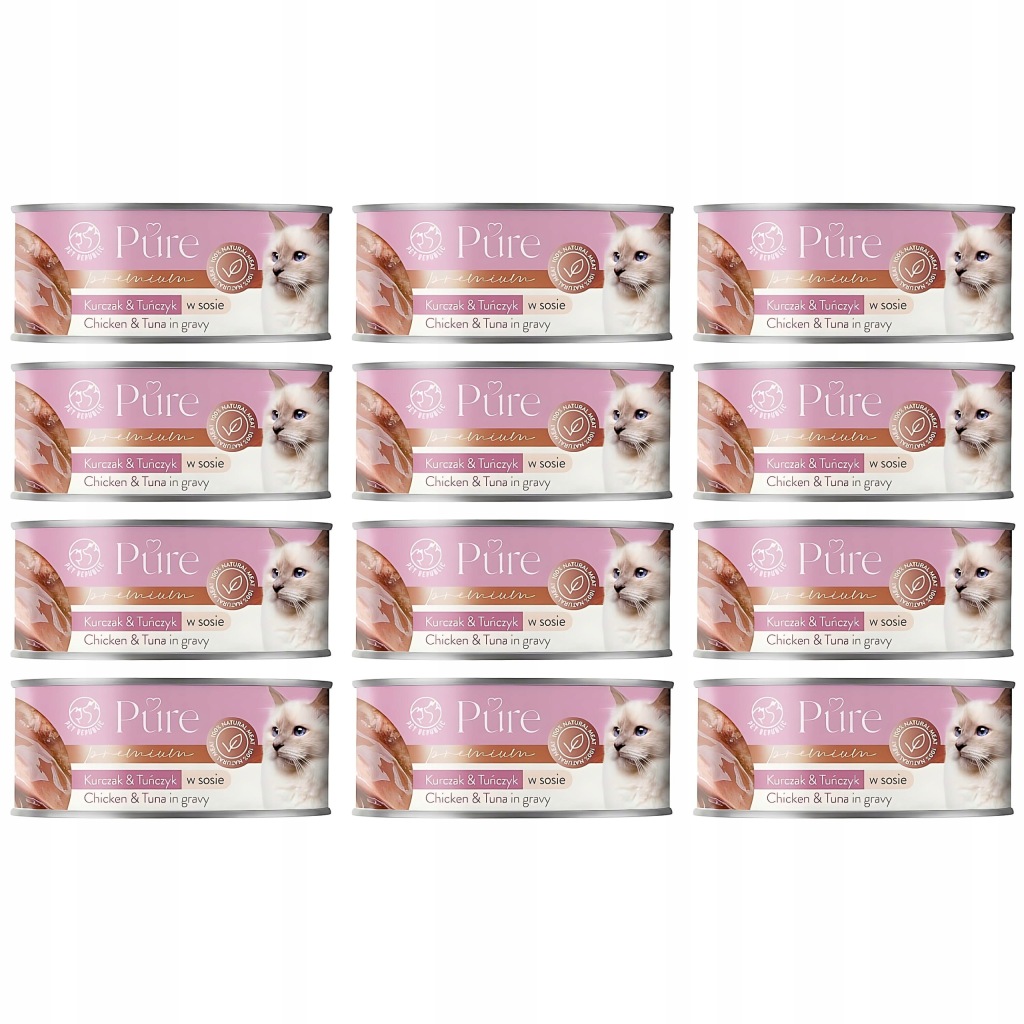 PetRepublic PURE Tuńczyk Kurczak kawałki w sosie karma kota BEZ ZBÓŻ 12x80g
