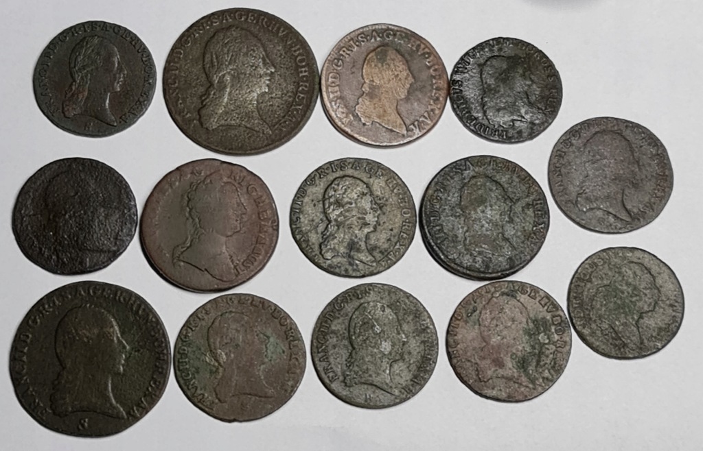 Zestaw 14 starych monet Austria