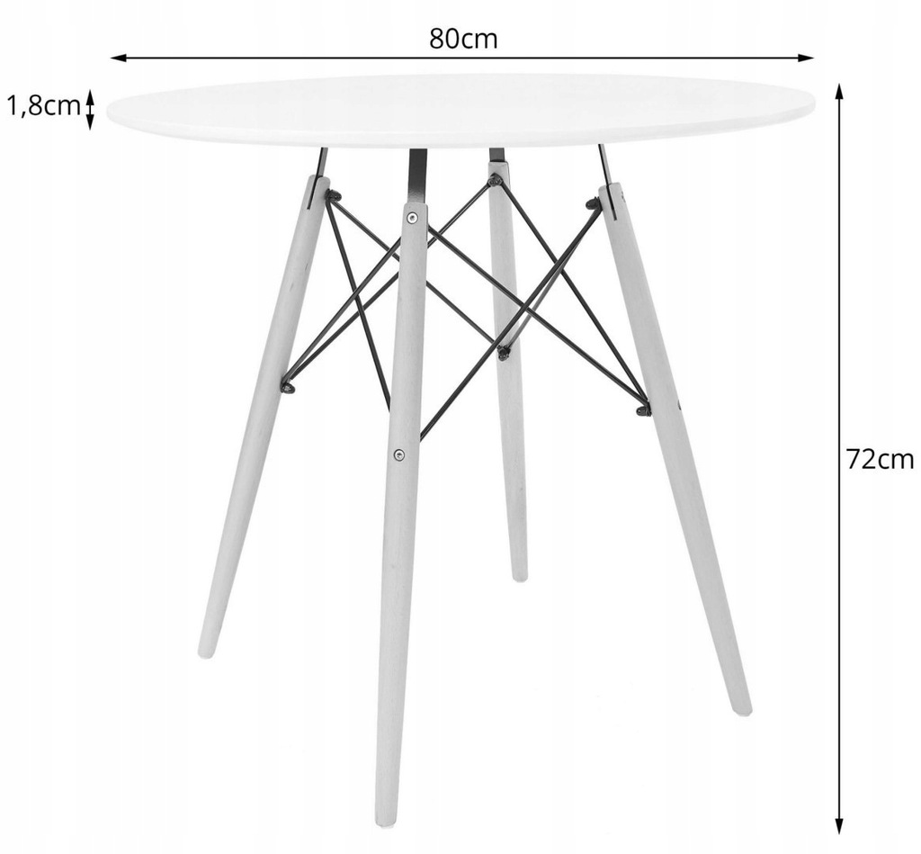 Stół TODI Okrągły 80cm - biały / czarne nogi