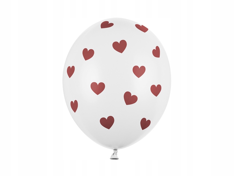 Balony białe w czerwone serca 30cm 6szt