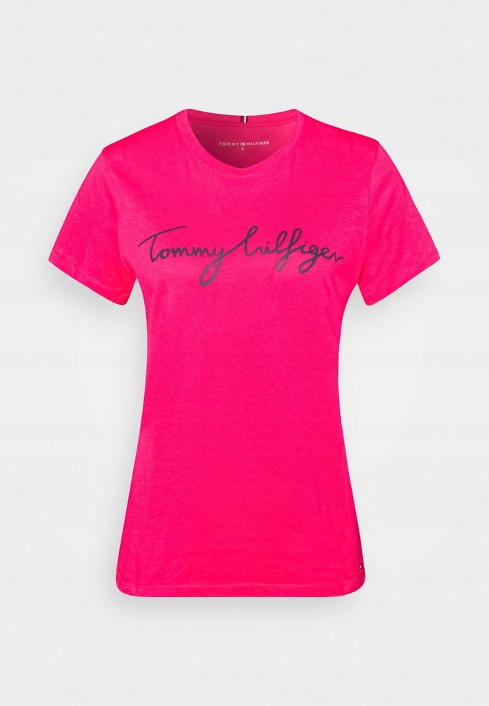 TOMMY HILFIGER RÓŻOWY T-SHIRT DAMSKI Z LOGO S BAB