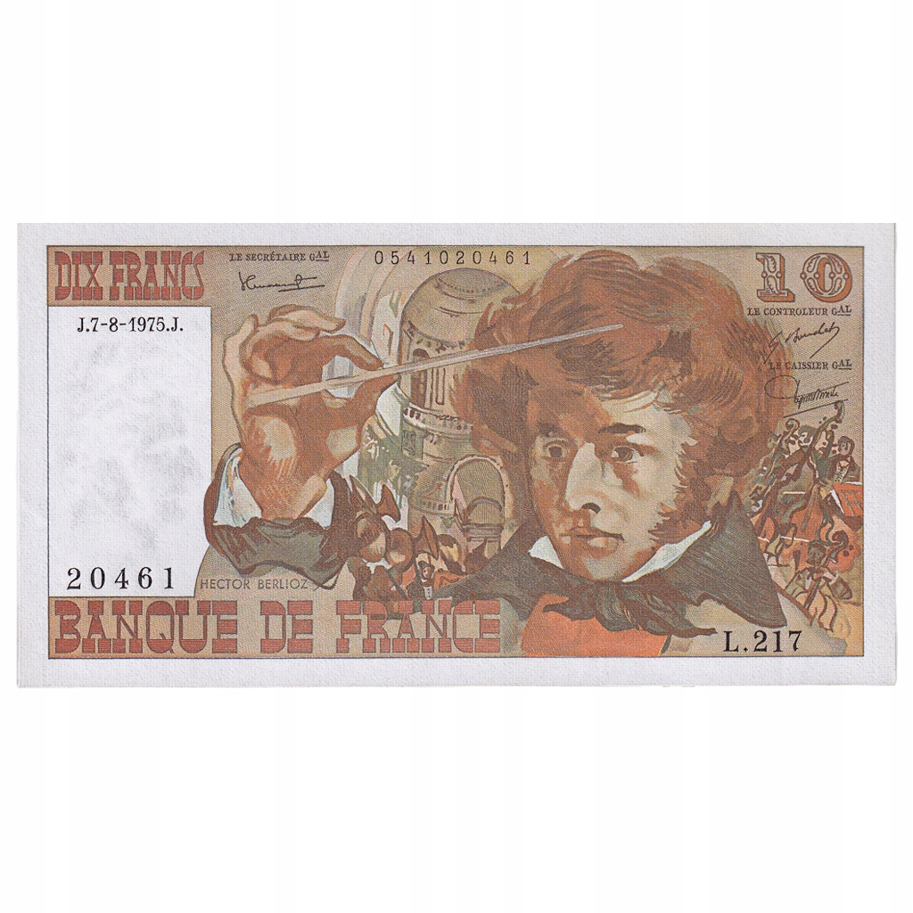 Francja, 10 Francs, Berlioz, 1975, L.217, UNC(65-7