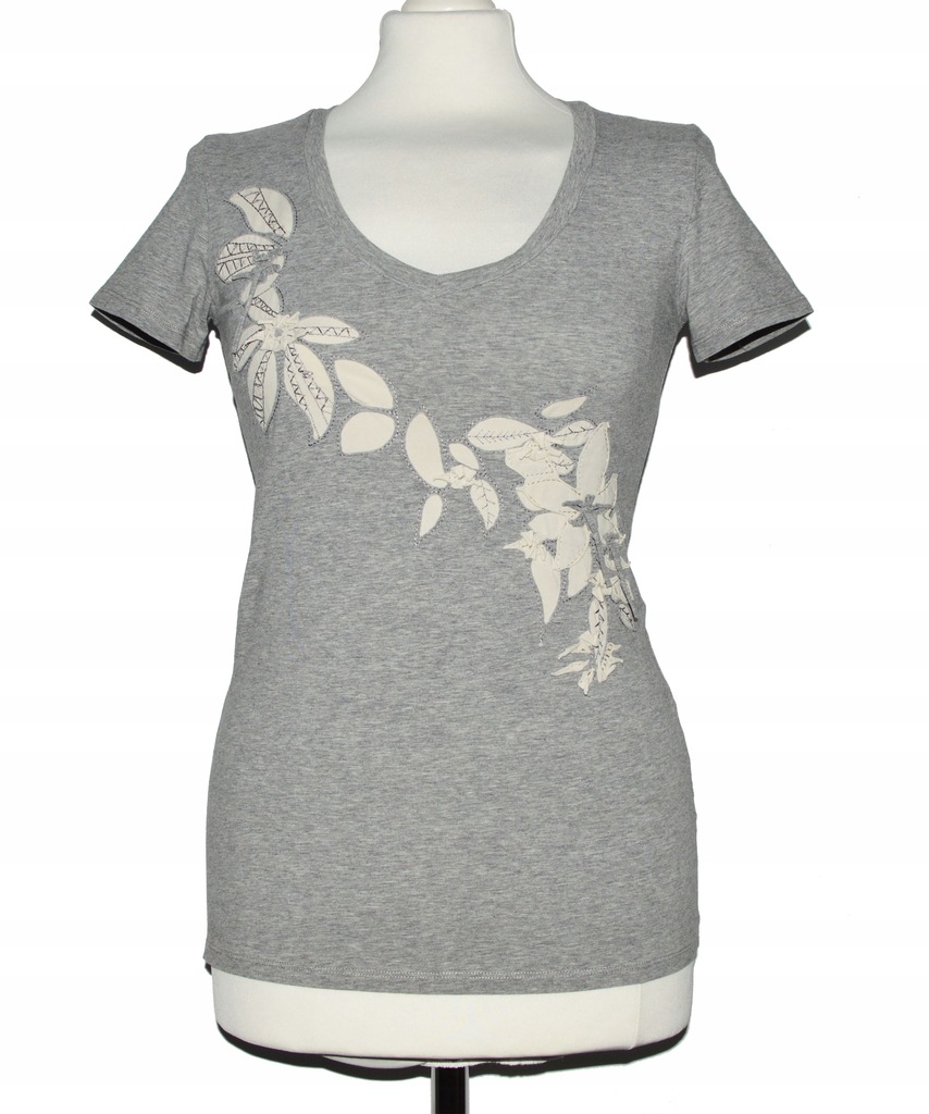 MAX MARA __ Szary T-Shirt w Kwiaty ! r. S