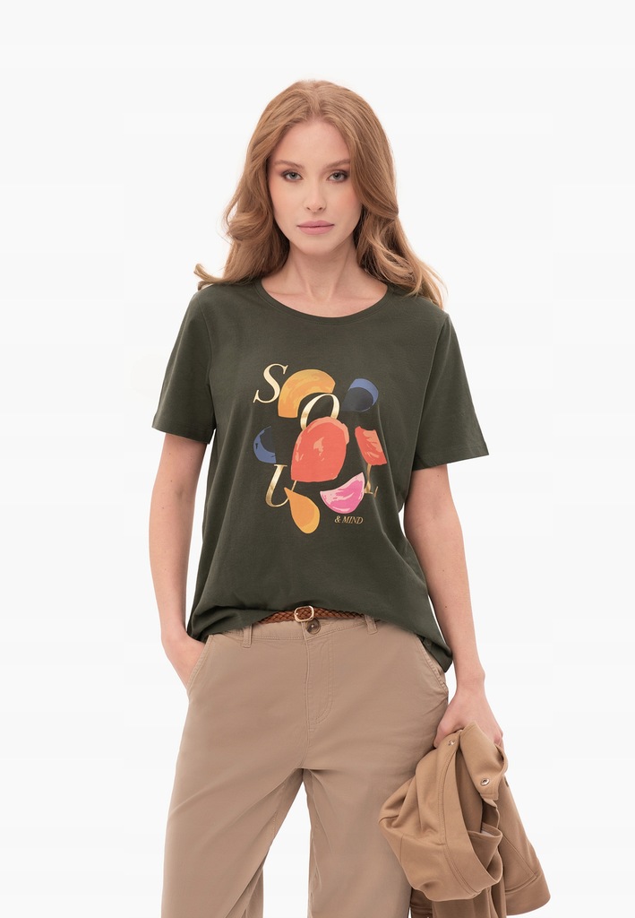 DAMSKI T-SHIRT Z NADRUKIEM COMFORT FIT ZIELONY VOLCANO T-SOUL XL