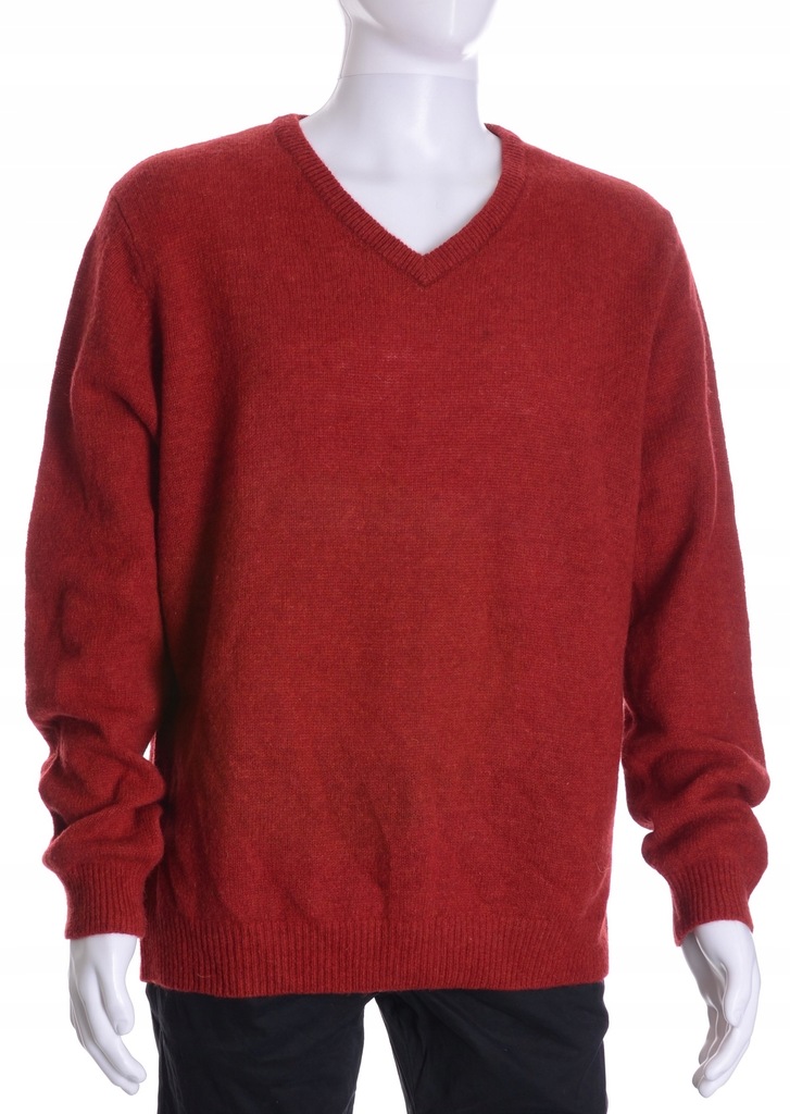F&F wełniany sweter męski w serek czerwony XXL