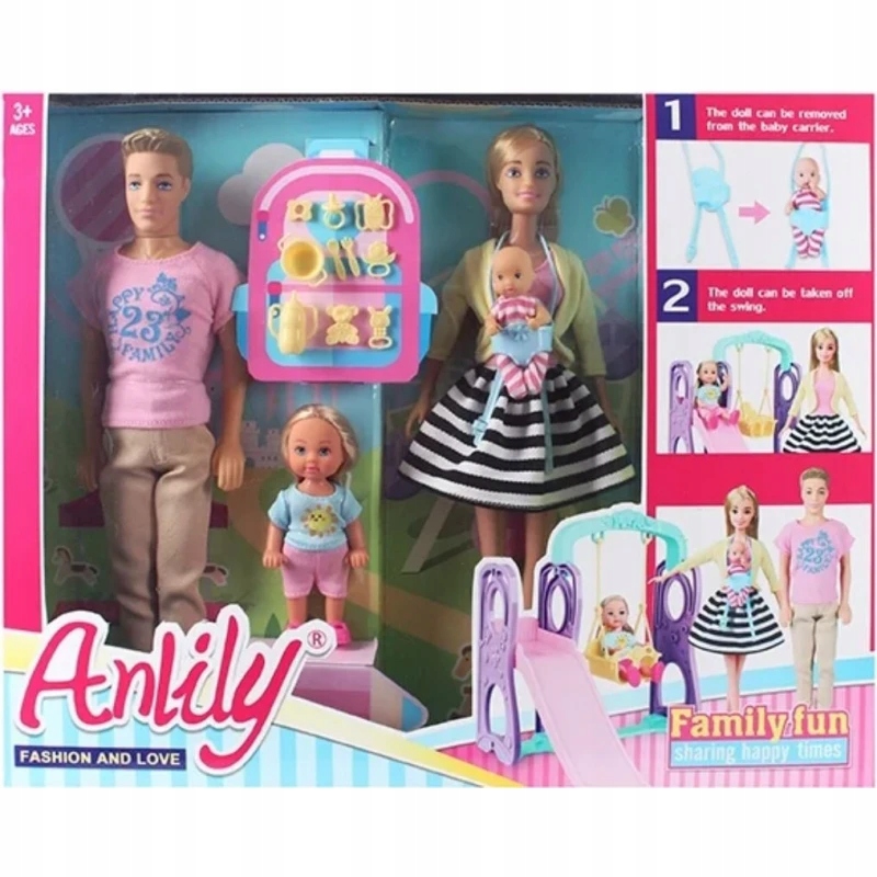 LALKA ANLILY Z MĘŻEM DZIEĆMI PLAC ZABAW AKCESORIAMI