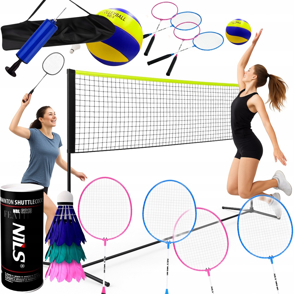DUŻA SIATKA 3w1 SIATKÓWKA BADMINTON + AKCESORIA REGULOWANA DZIEŃ DZIECKA